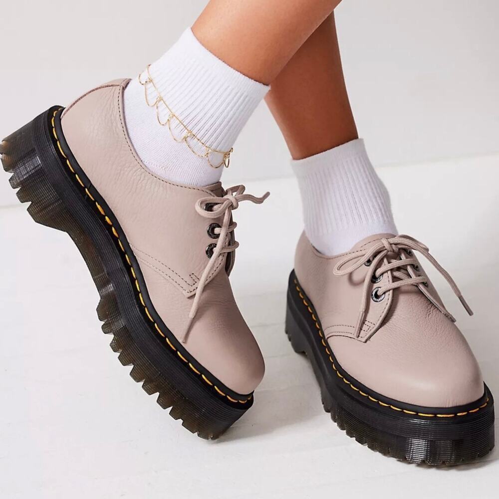 Dr. Martens 1461 Quad II Vintage Taupe Platform Derby Leather Sz Wmns 9 Men 10